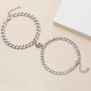 Silver & Gold-Plated Magnet Heart Design Couple's Bracelet