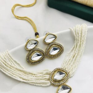 Stunning Gold Plated Kundan Choker Set - 2 Pcs Adjustable Fashion Jewelry