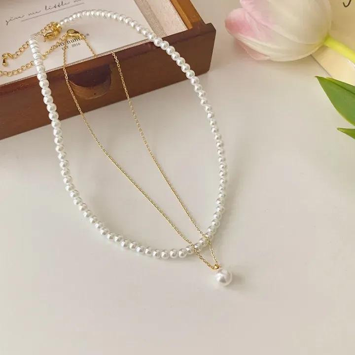 2 Layered Pearl Necklace Set with earing - Image 5