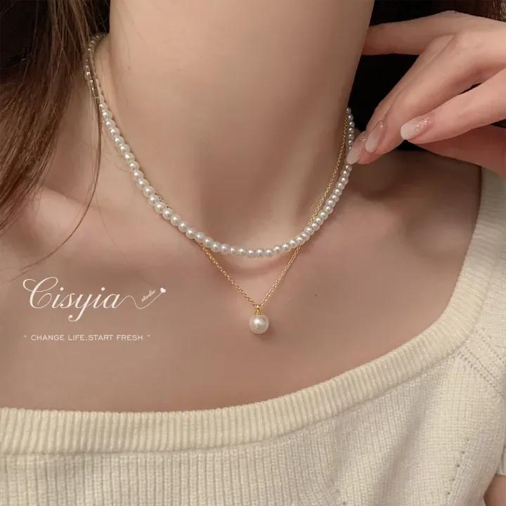 2 Layered Pearl Necklace Set with earing - Image 4