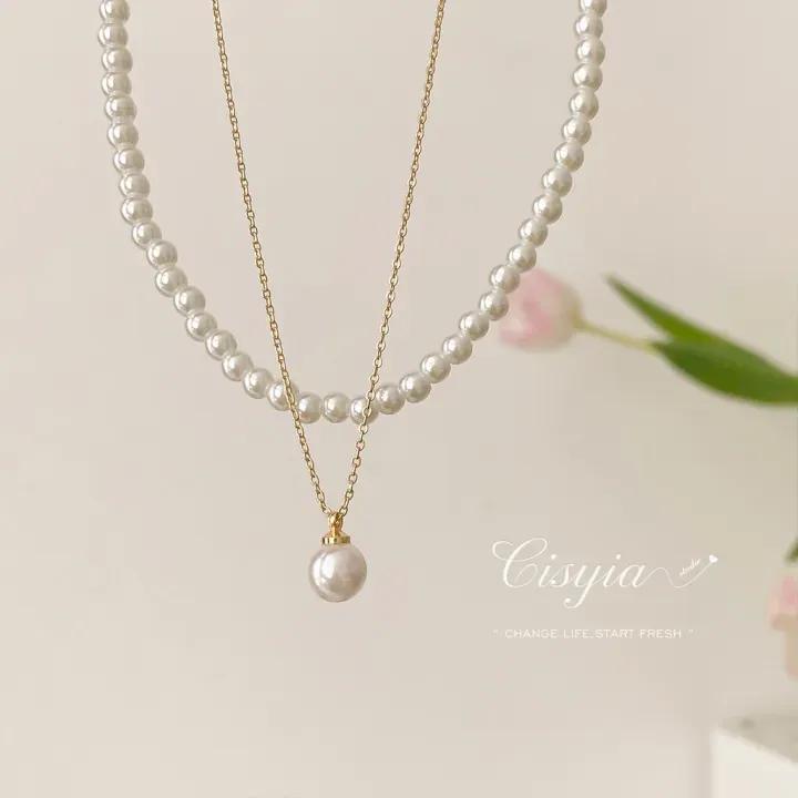 2 Layered Pearl Necklace Set with earing - Image 3
