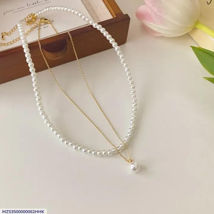 2 Layered Pearl Necklace Set with earing