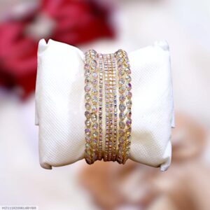 6 Pcs Gold Plated Turkish Design Kara Bangles with Crystal Accents
