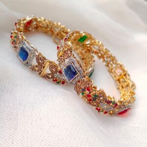 2 Pcs Noratan Design Gold Plated Rhinestone Kara Bangle