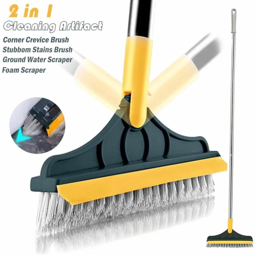 2-in-1 Floor Brush Broom with Wiper – Long Handle Scrub & Squeegee for Wet & Dry Cleaning