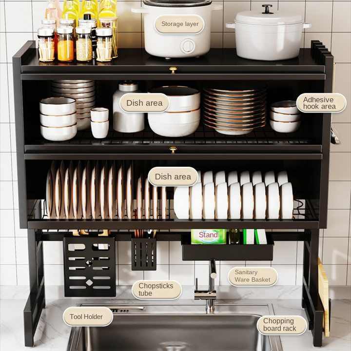 Double Layer Over-the-Sink Dish Drying Rack – Multifunctional Kitchen Storage Shelf - Image 2