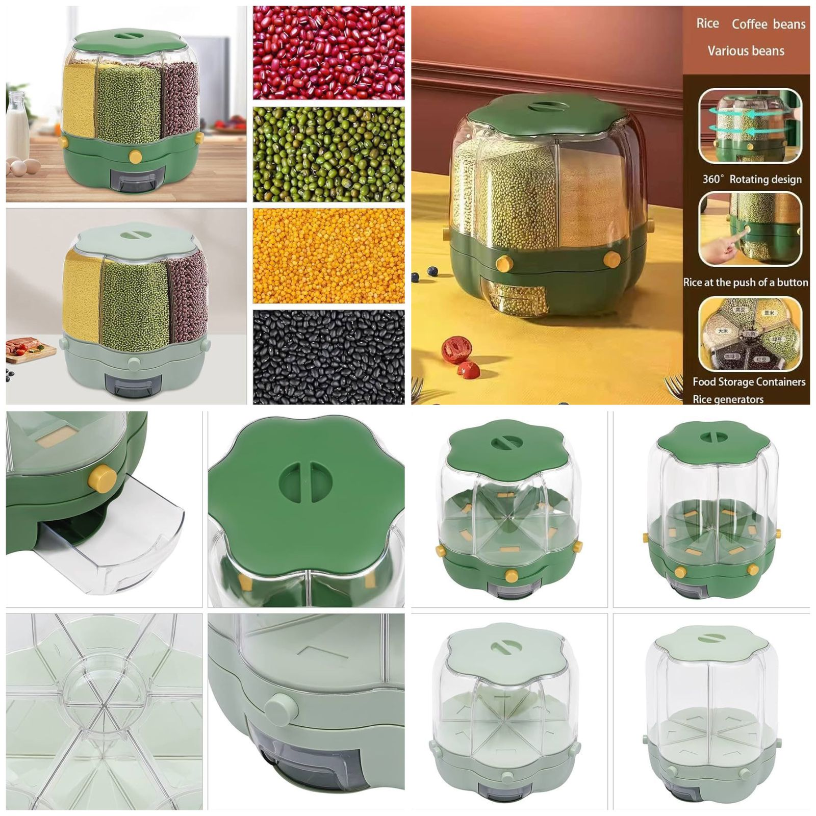 6-Grid 360Β° Rotating Grain Storage Container β One-Click Rice Dispenser (Round Design) - Image 6