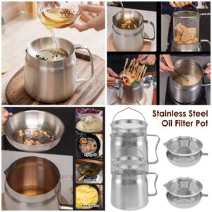 Stainless Steel Oil Filter Pot with Strainer – 304 Kitchen Oil Fryer & Storage Vessel (1.5L)