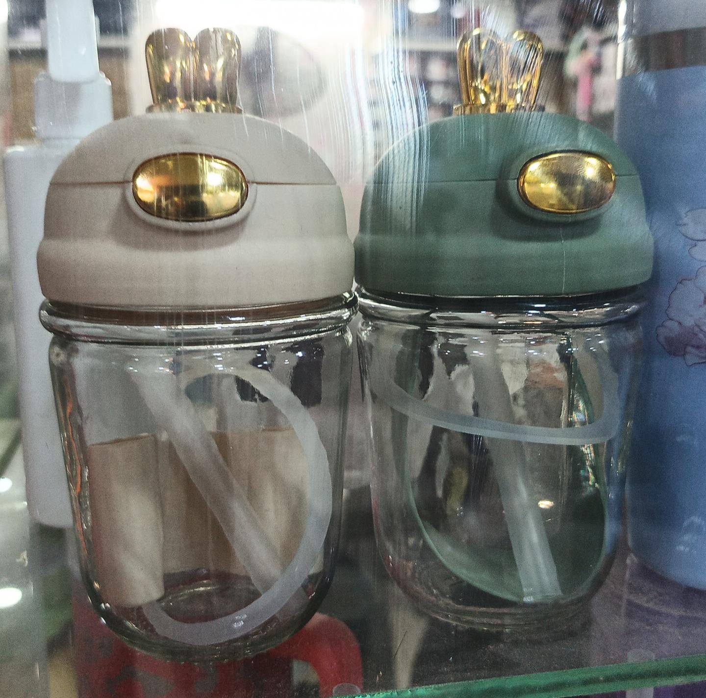 Cute Rabbit Style Glass Mug with Lid and Straw Portable Reusable Tumbler - Image 6