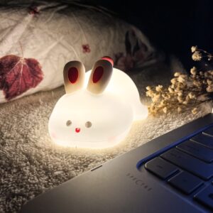 Big Face Rabbit Silicone Night Light – Rechargeable Dimmable Bunny Lamp for Kids & Nursery
