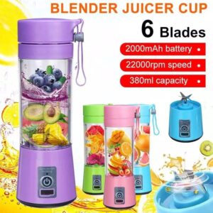 USB Rechargeable Mini Juicer Blender – 6 Blades 380ML Portable Smoothie Maker