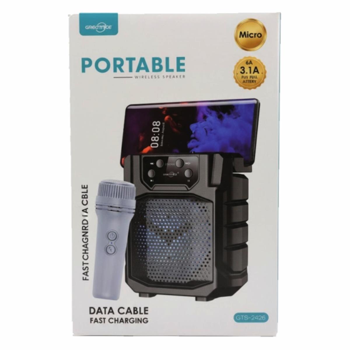 Bocina Portátil 4” con Micrófono y Soporte para Celular – Bluetooth, LED y Karaoke - Image 2