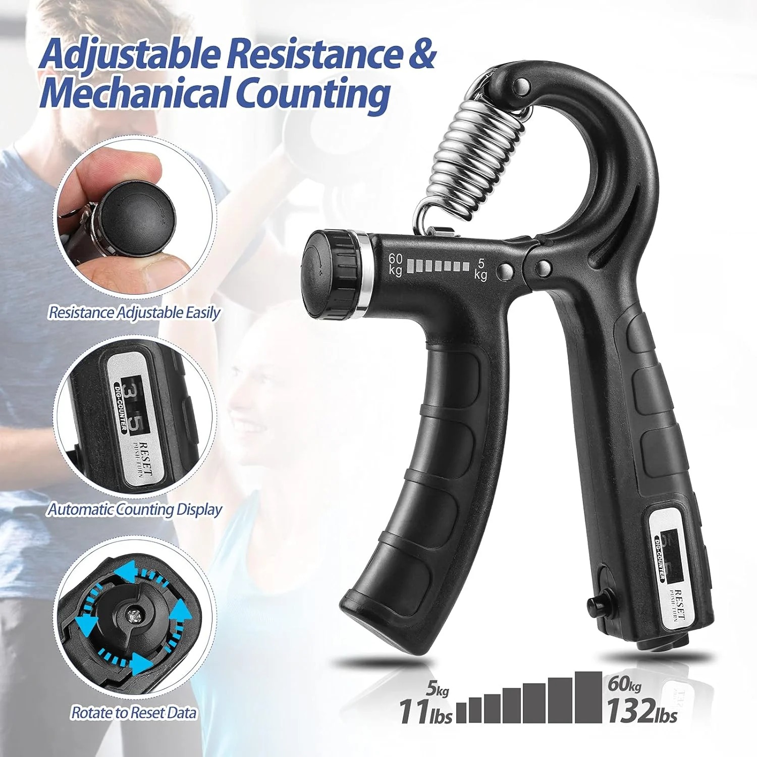 Premium Adjustable Hand Grip Strengthener – 10–40 Kg Forearm & Wrist Exerciser