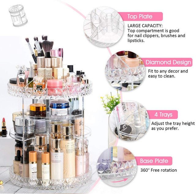 360° Rotating Makeup Storage Rack – Adjustable Height Transparent Cosmetics Organizer - Image 3