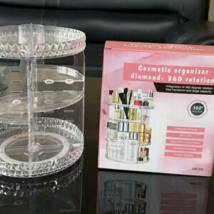 360° Rotating Makeup Storage Rack – Adjustable Height Transparent Cosmetics Organizer