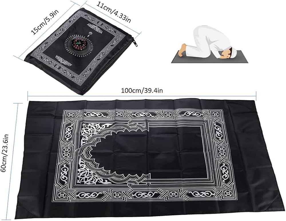 Pocket Travel Prayer Mat with Qibla Compass – Waterproof Portable Ja-e-Namaz