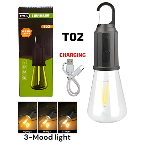 T02 Retro Hanging LED Camping Bulb – Type-C Rechargeable Waterproof Outdoor Tent Light - Image 2