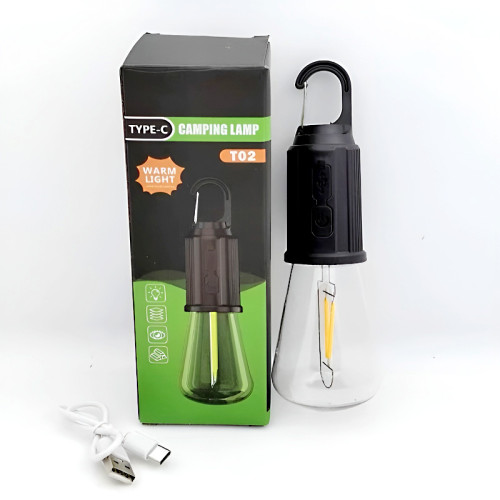 T02 Retro Hanging LED Camping Bulb – Type-C Rechargeable Waterproof Outdoor Tent Light