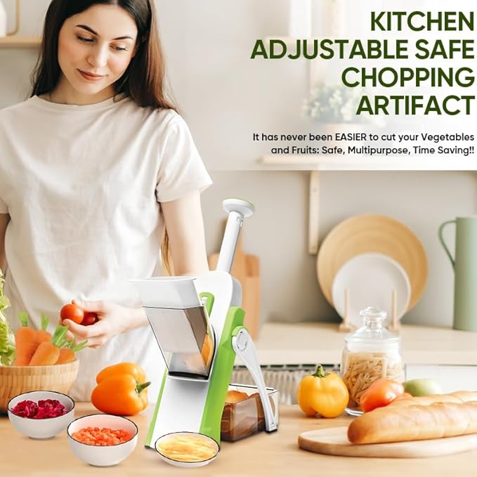 Saker 5-in-1 Adjustable Safe Mandoline Vegetable Slicer – Thickness Control 0.1–8mm (Green) - Image 8