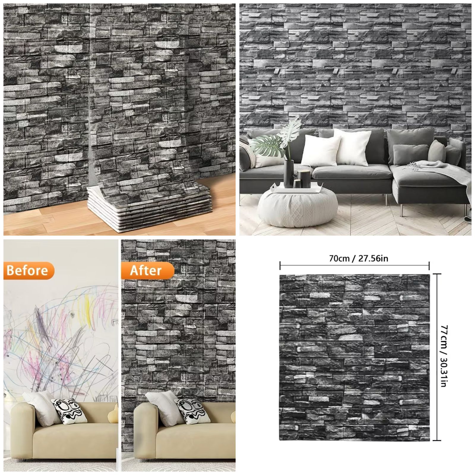 3D Brick Stone Wall Sticker – Self-Adhesive Foam Wallpaper Panel (70×77 cm)