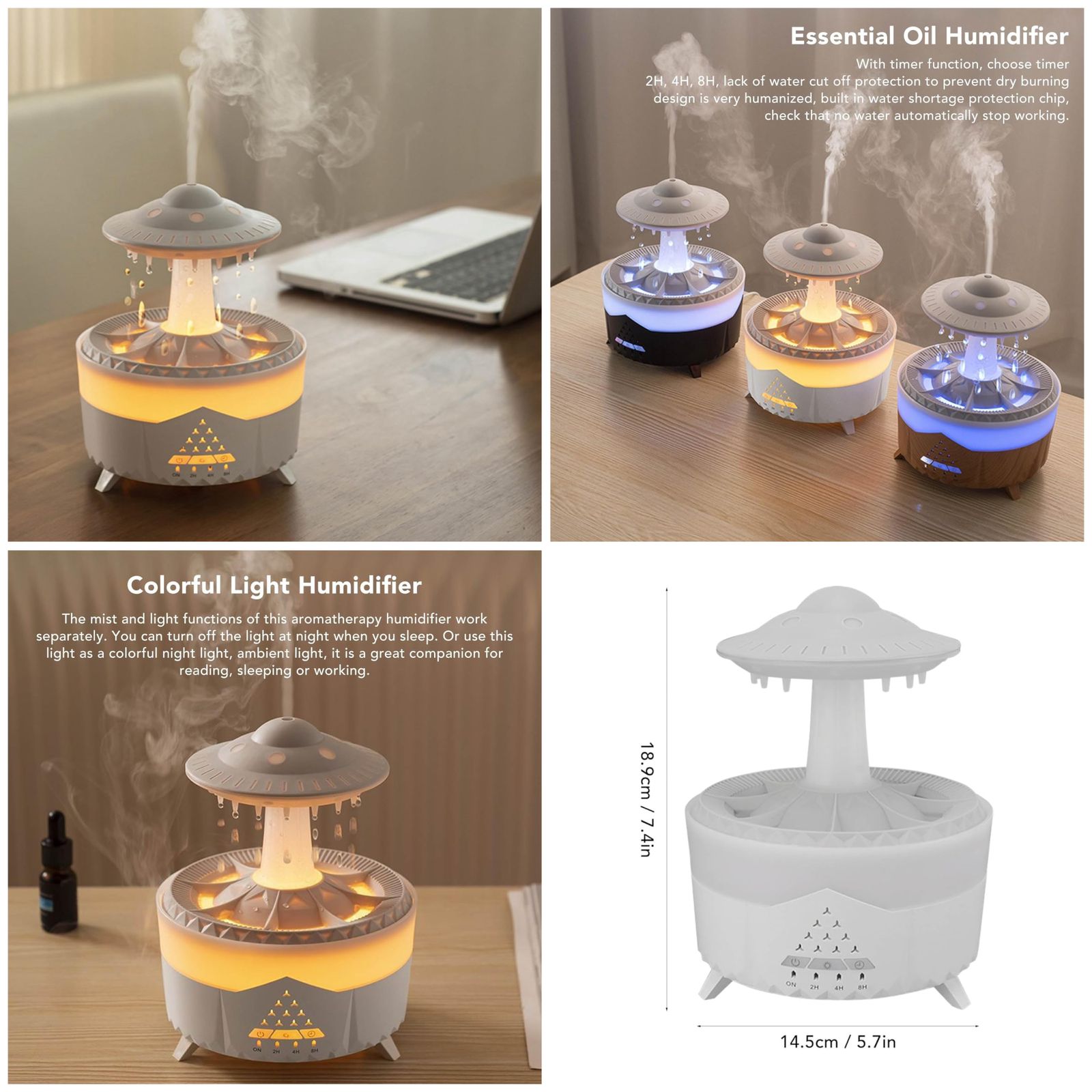 UFO Air Humidifier with Raindrop Color-Changing Lights – Portable Room Humidifier