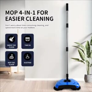 Stainless Steel Push Sweeper Broom – 360° Rotating Handheld Floor Cleaner with Adjustable Handle