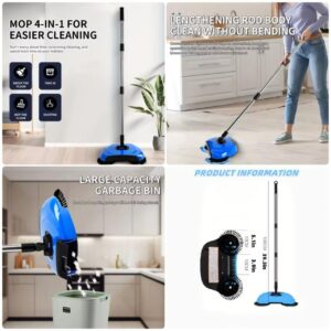 Stainless Steel Push Sweeper Broom – 360° Rotating Handheld Floor Cleaner with Adjustable Handle