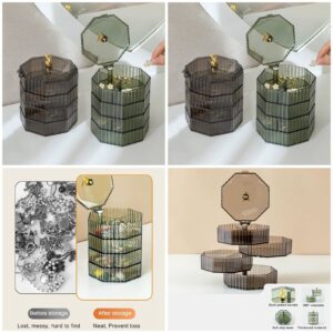 ELEFOCUS 360° Transparent Rotating Jewelry Organizer – 4-Layer Acrylic Storage Box with Mirror & Handle (Green)