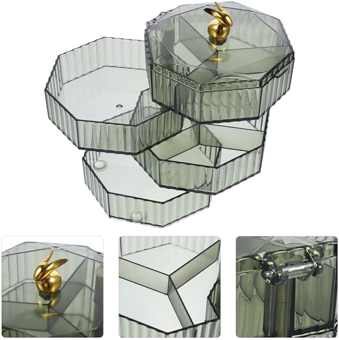 ELEFOCUS 360° Transparent Rotating Jewelry Organizer – 4-Layer Acrylic Storage Box with Mirror & Handle (Green) - Image 5