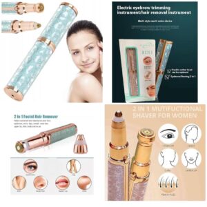 Electric Hair Remover Trimmer for Women – Rechargeable 2-in-1 Painless Eyebrow & Facial Hair Remover with LED Light