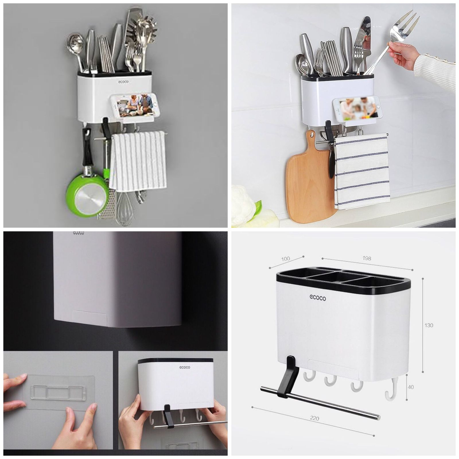 ECOCO Multifunctional Wall-Mounted Spoon Holder with Hooks – Kitchen Organizer Rack - Image 6