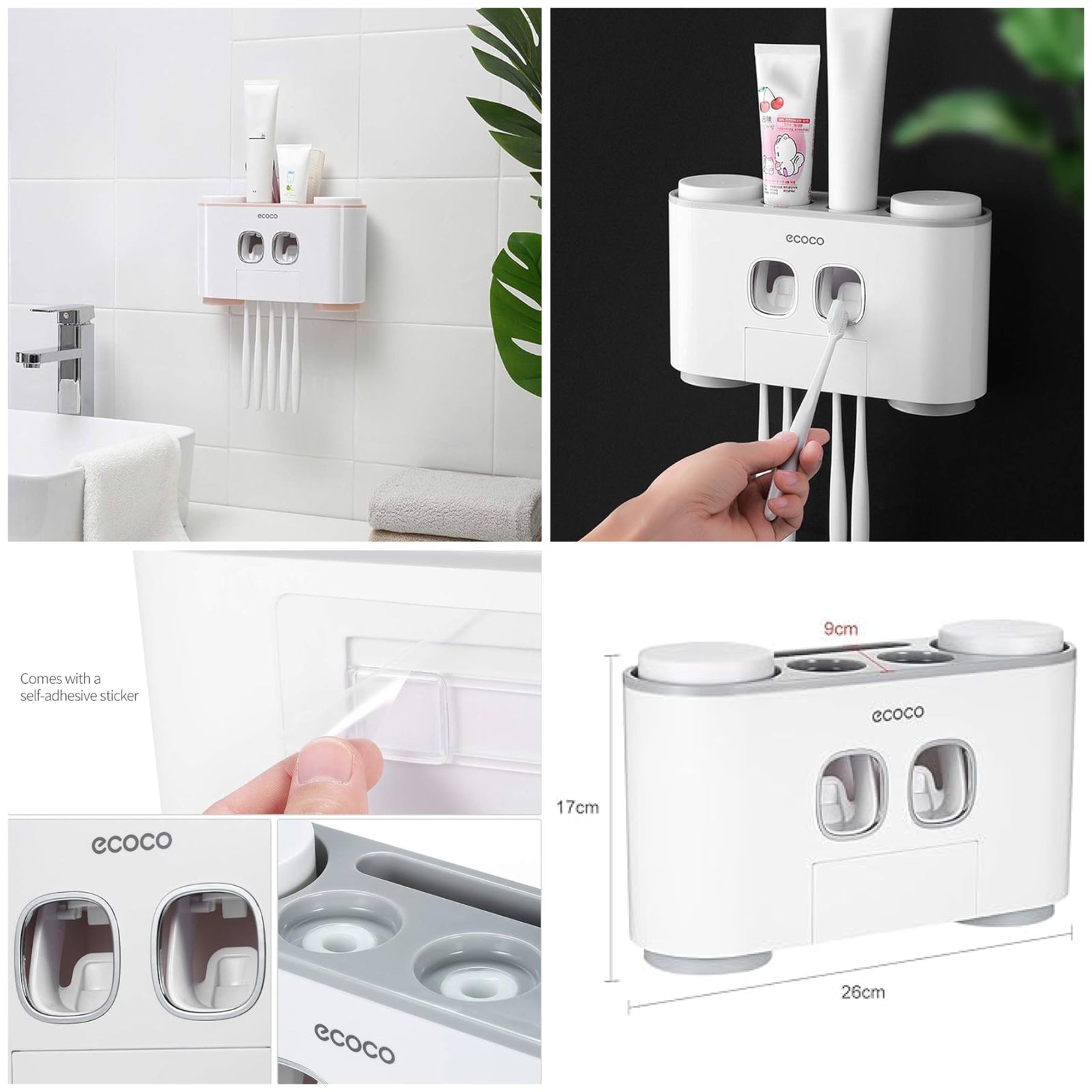 Ecoco Wall-Mounted Automatic Toothpaste Dispenser and Toothbrush Holder – Bathroom Organizer Set - Image 6