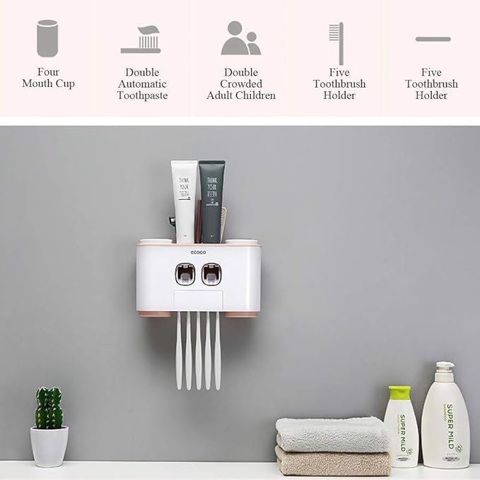 Ecoco Wall-Mounted Automatic Toothpaste Dispenser and Toothbrush Holder – Bathroom Organizer Set - Image 2