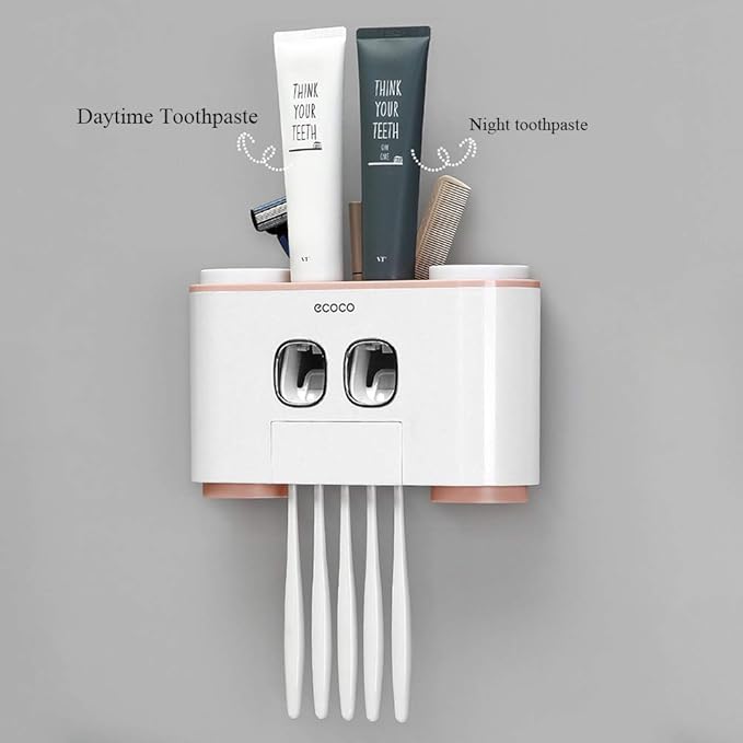Ecoco Wall-Mounted Automatic Toothpaste Dispenser and Toothbrush Holder – Bathroom Organizer Set - Image 3