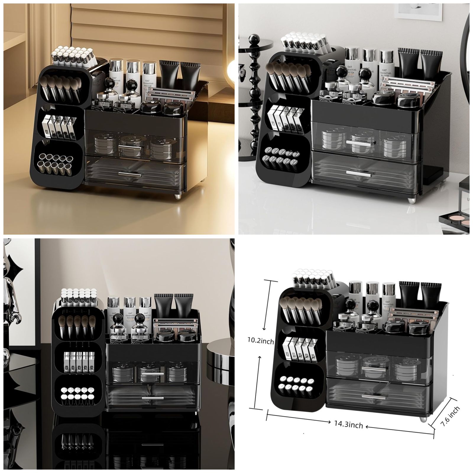 Hokku Designs Makeup Organizer with Drawers – Elegant Vanity Cosmetic Storage Case (White)