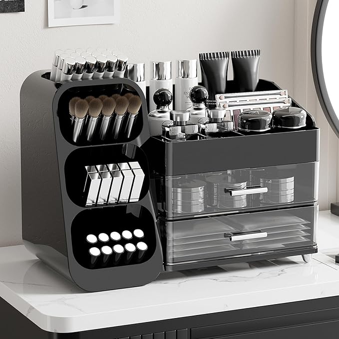 Hokku Designs Makeup Organizer with Drawers – Elegant Vanity Cosmetic Storage Case (White) - Image 2
