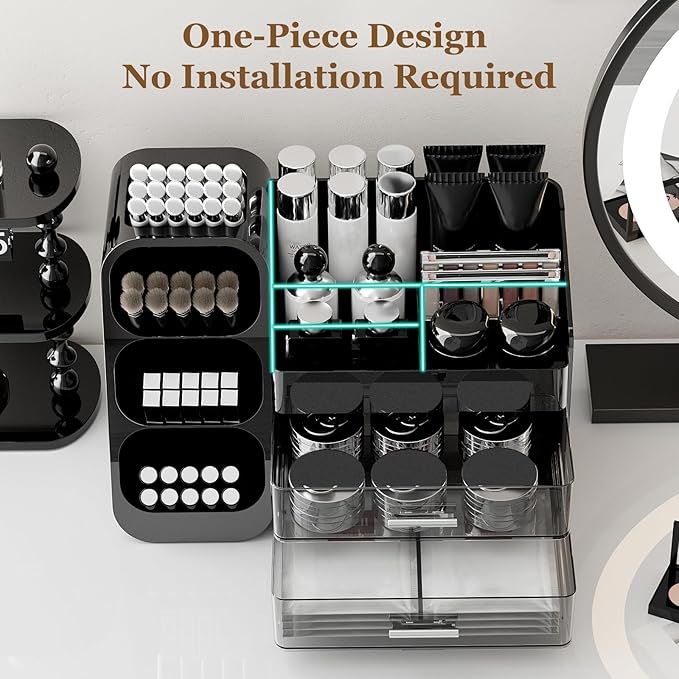 Hokku Designs Makeup Organizer with Drawers – Elegant Vanity Cosmetic Storage Case (White) - Image 4