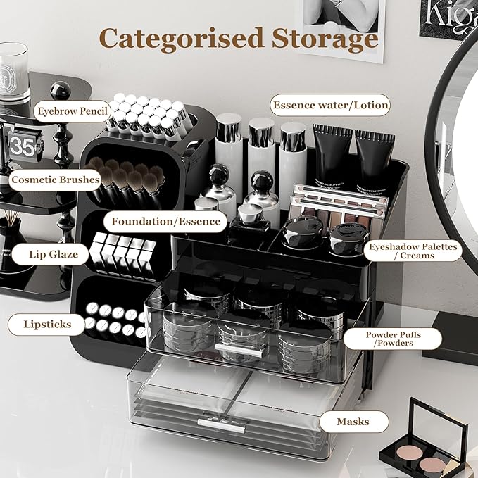 Hokku Designs Makeup Organizer with Drawers – Elegant Vanity Cosmetic Storage Case (White) - Image 6