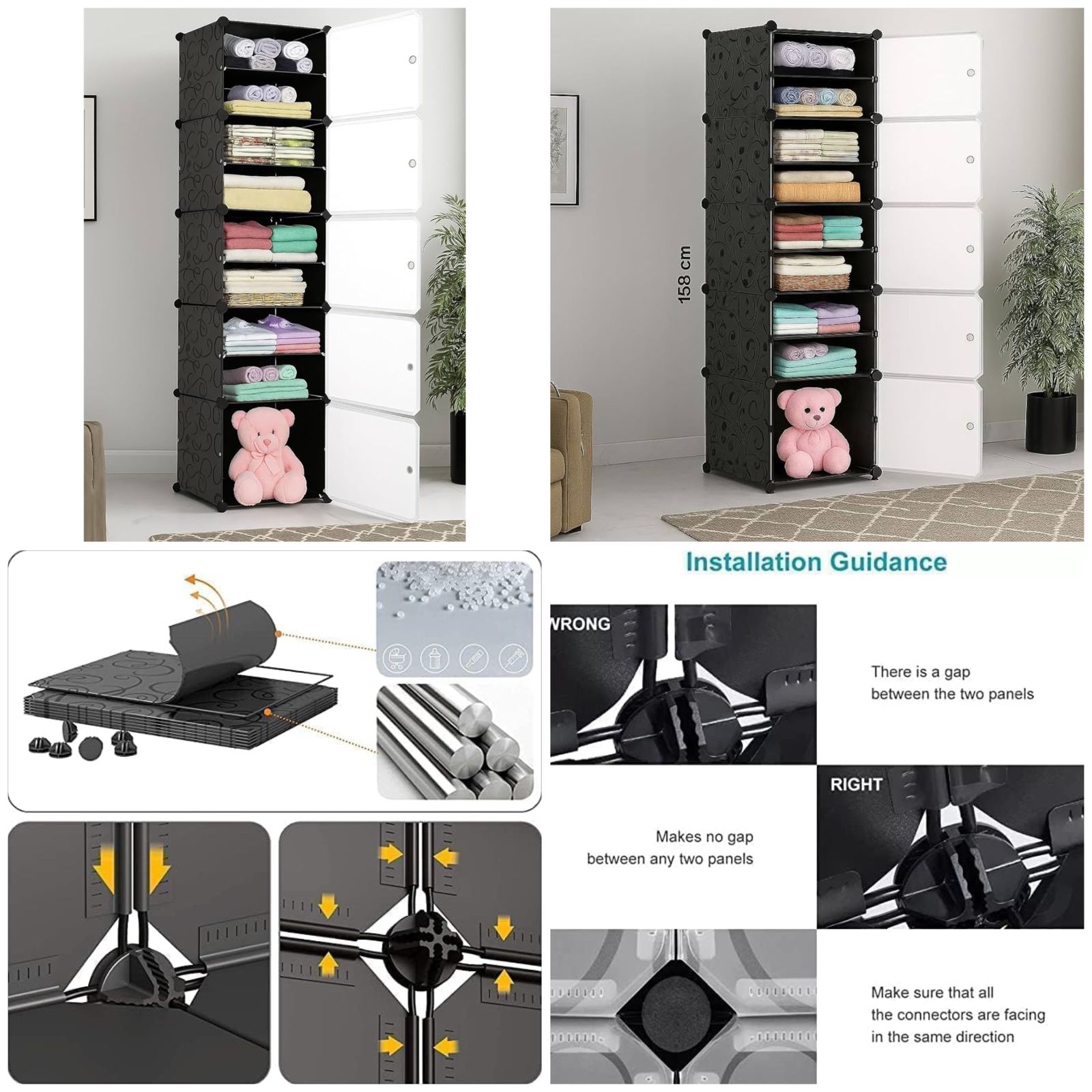 10-Layer Multipurpose Plastic Wardrobe – Foldable & Stackable Closet Organizer with 5 Doors (Black)