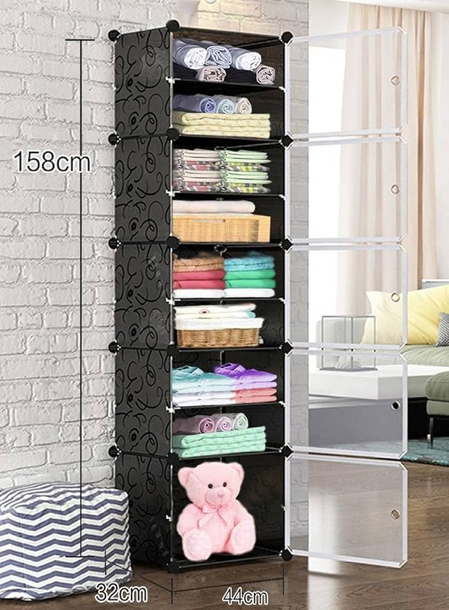 10-Layer Multipurpose Plastic Wardrobe – Foldable & Stackable Closet Organizer with 5 Doors (Black) - Image 3