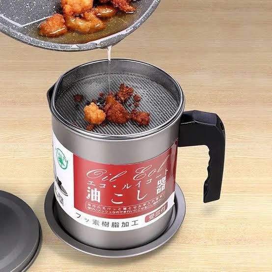 Stainless Steel Oil Filter Pot with Strainer & Dust Lid – Grease Keeper & Cooking Oil Storage Container