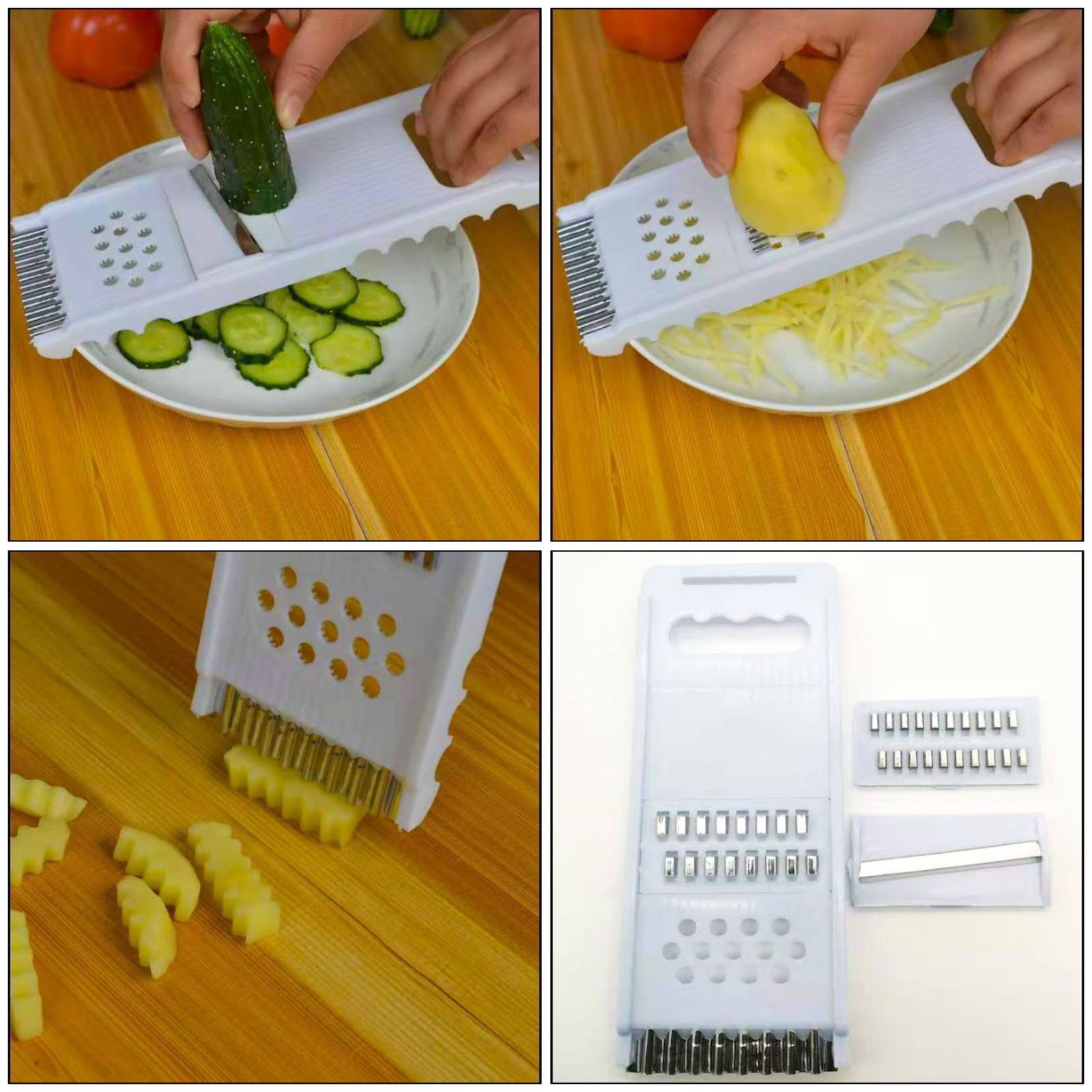 4-in-1 Multifunction Vegetable Slicer & Grater – Adjustable Mandoline Cutter with Interchangeable Blades