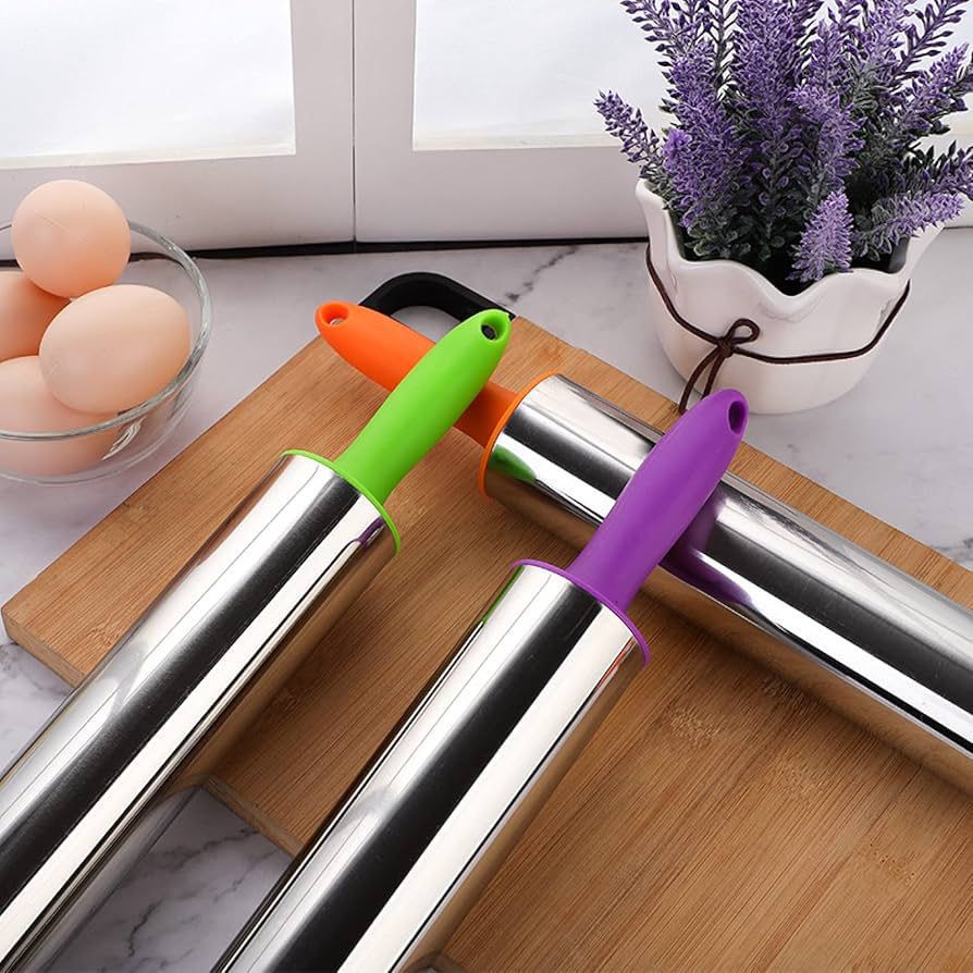 39cm Premium Stainless Steel Rolling Pin – Non-Stick 304 Steel with Ergonomic PVC Handles - Image 9