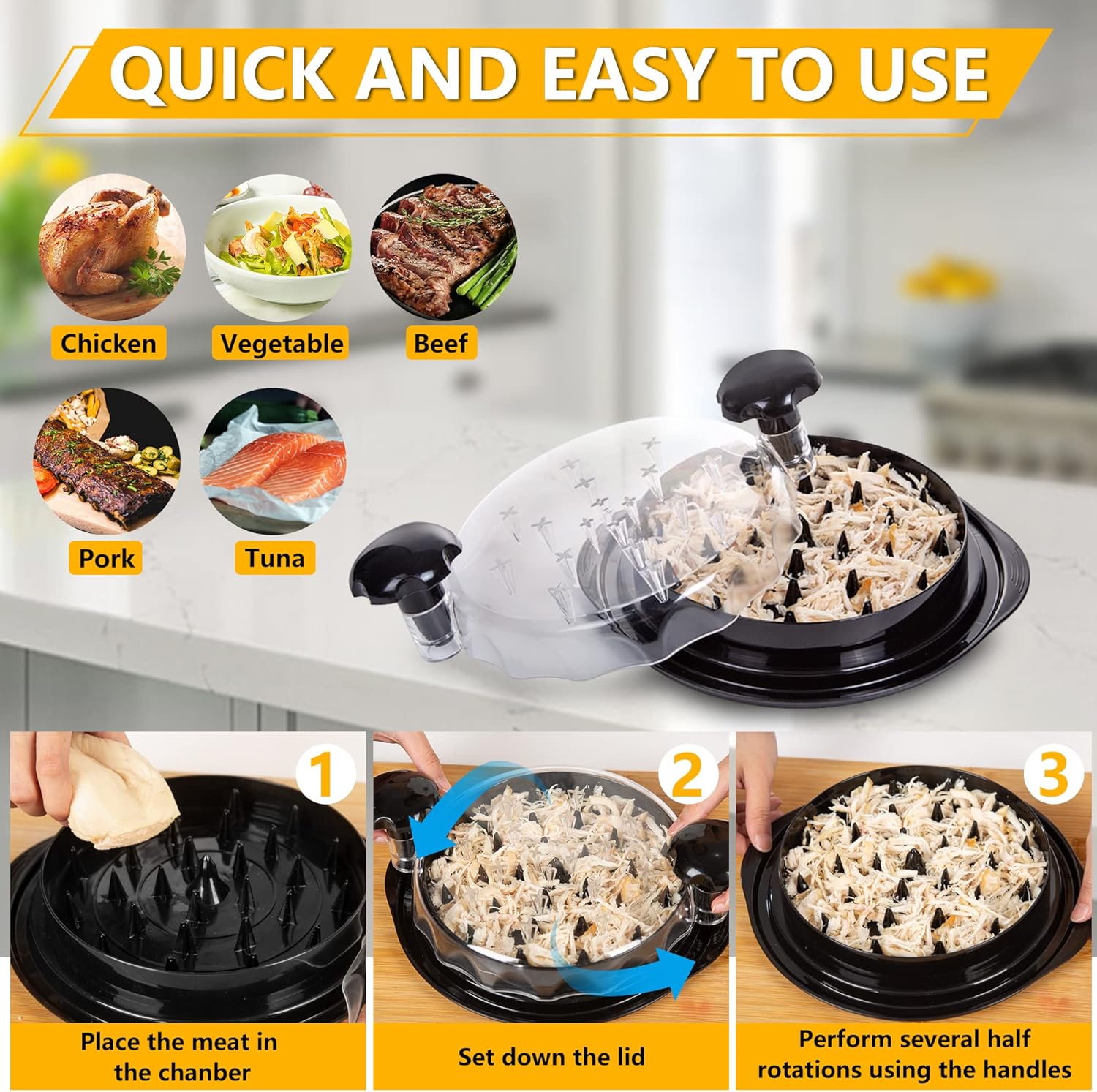 Premium Chicken Shredder Tool – Quick Twist Meat Shredder Bowl