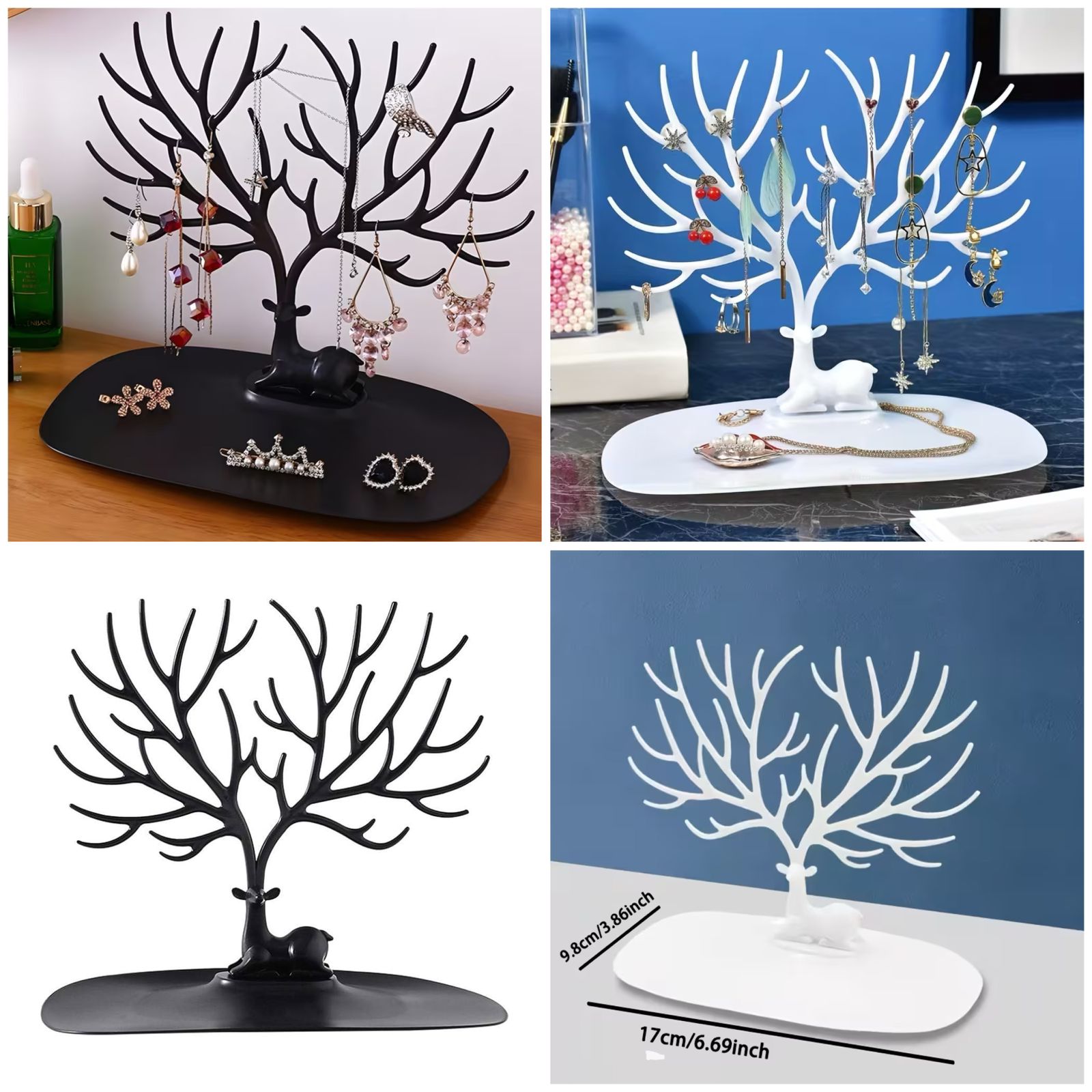 Elegant Deer Antler Jewelry Stand with Tray – Necklace, Ring and Earring Organizer