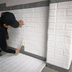 White 3D Brick Wallpaper Sheets – Self-Adhesive Wall Decor Stickers for Home, Kitchen & Bathroom