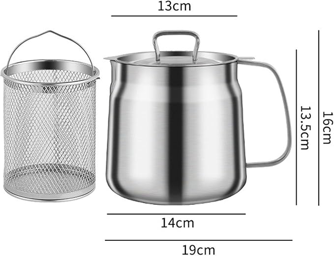 Stainless Steel Oil Filter Pot with Strainer – 304 Kitchen Oil Fryer & Storage Vessel (1.5L) - Image 7