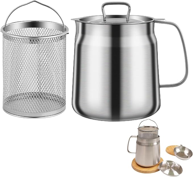 Stainless Steel Oil Filter Pot with Strainer – 304 Kitchen Oil Fryer & Storage Vessel (1.5L) - Image 5