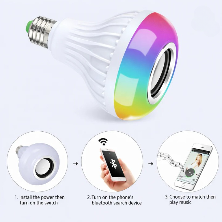 RGB LED Bluetooth Speaker Bulb E27 – 12W Smart Music & Light Lamp with Remote Control - Image 3