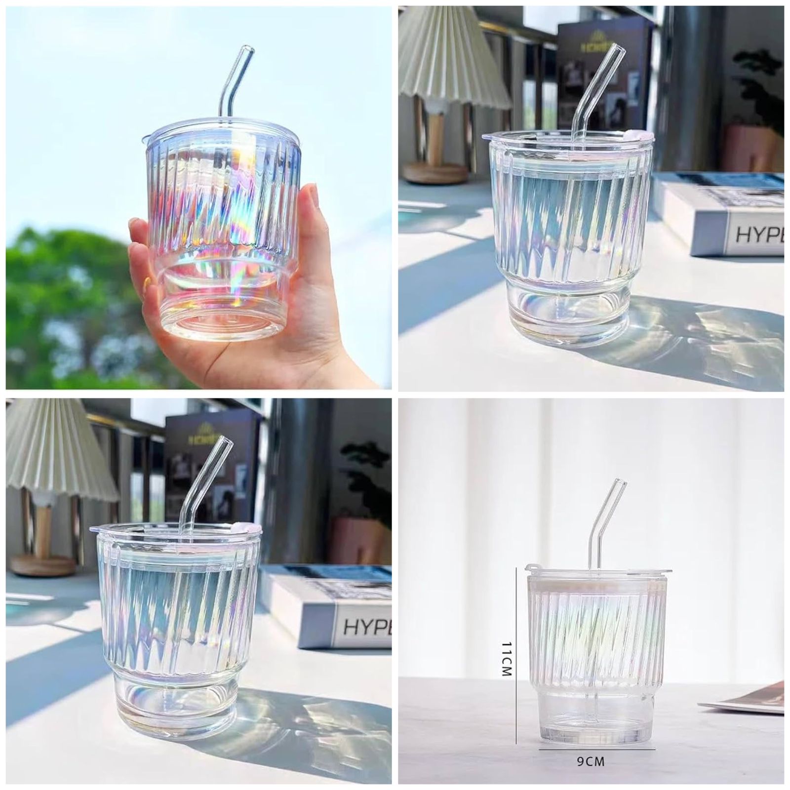 450ml Can-Shaped Glass Cups with Lids and Glass Straw – Stylish Tumblers for Beer, Coffee and Cocktails